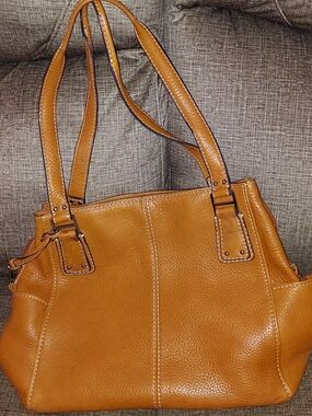 Fossil Cognac Pebbled Leather Shoulder Bag